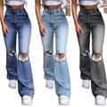 Fashion New Long Flare Pants Casual Women High Waist Jeans Ripped Jeans Flare Women