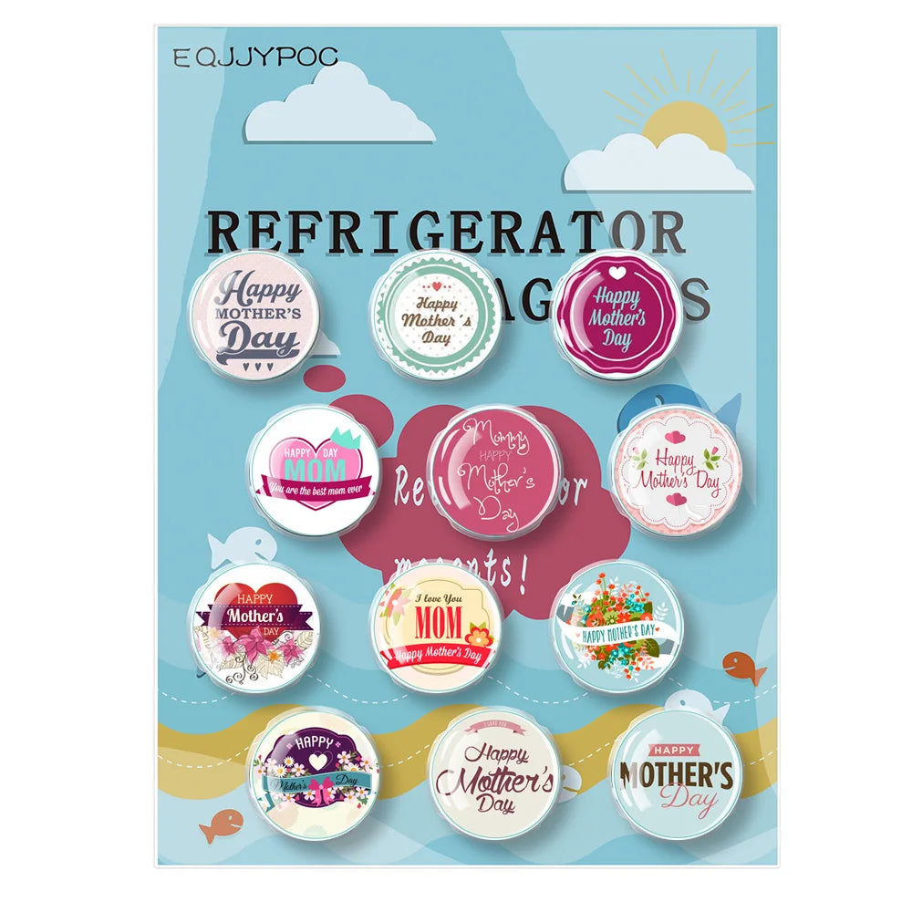 Mother's Day Gift Refrigerator Decor Love Mom Magnetic Sticker 30mm Glass Dome Cabochon Fridge Magnet Set Souvenir