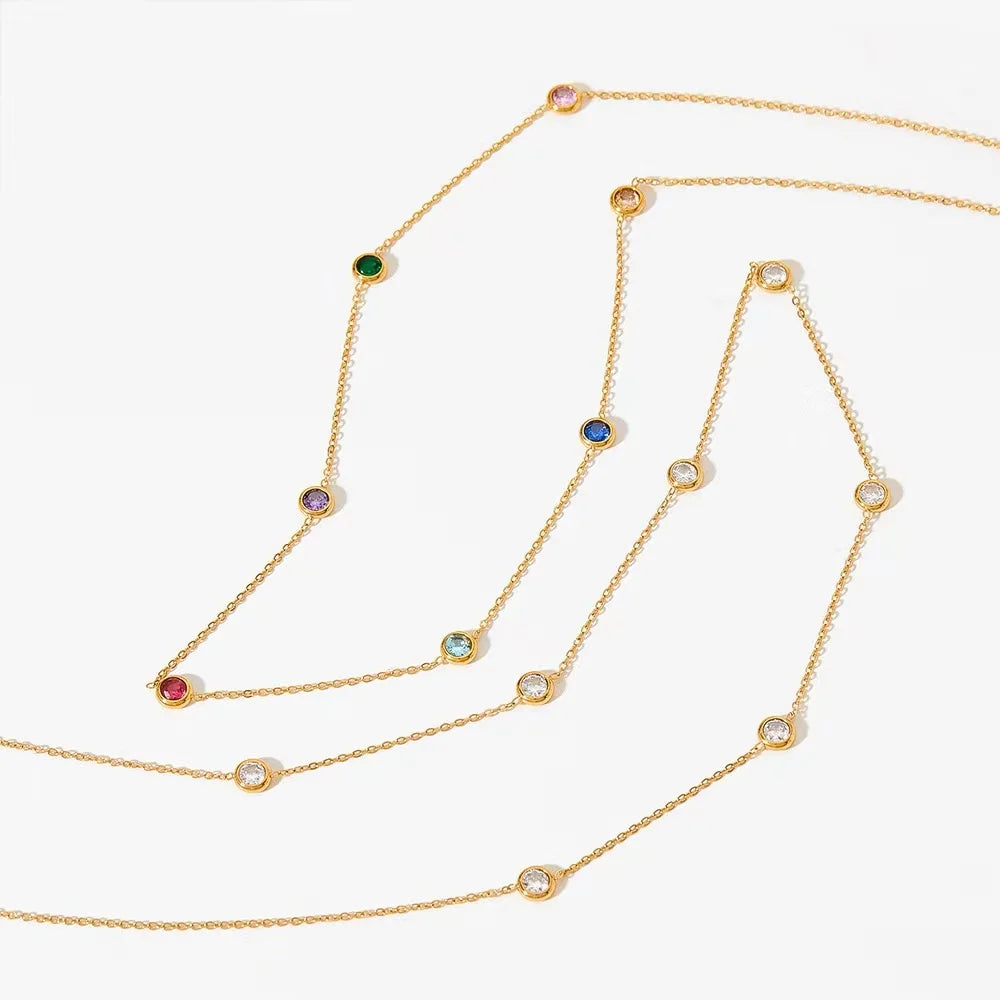 MICCI Wholesale 18k Gold Plated Stainless Steel Trendy Jewelry Round White Diamond Stone Cubic Zirconia Necklace
