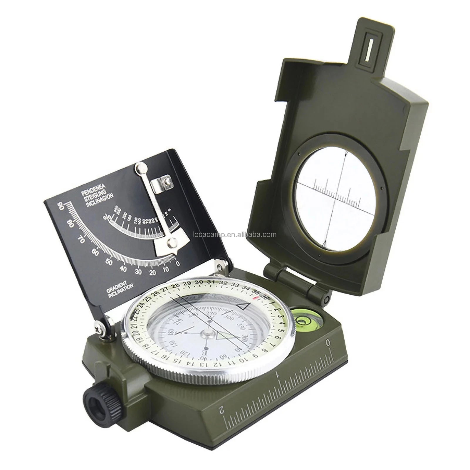 Olive-Color Waterproof Portable Metal Foldable Compass Prismatic Lensatic Sighting Clinometer Camping Survival Equipment