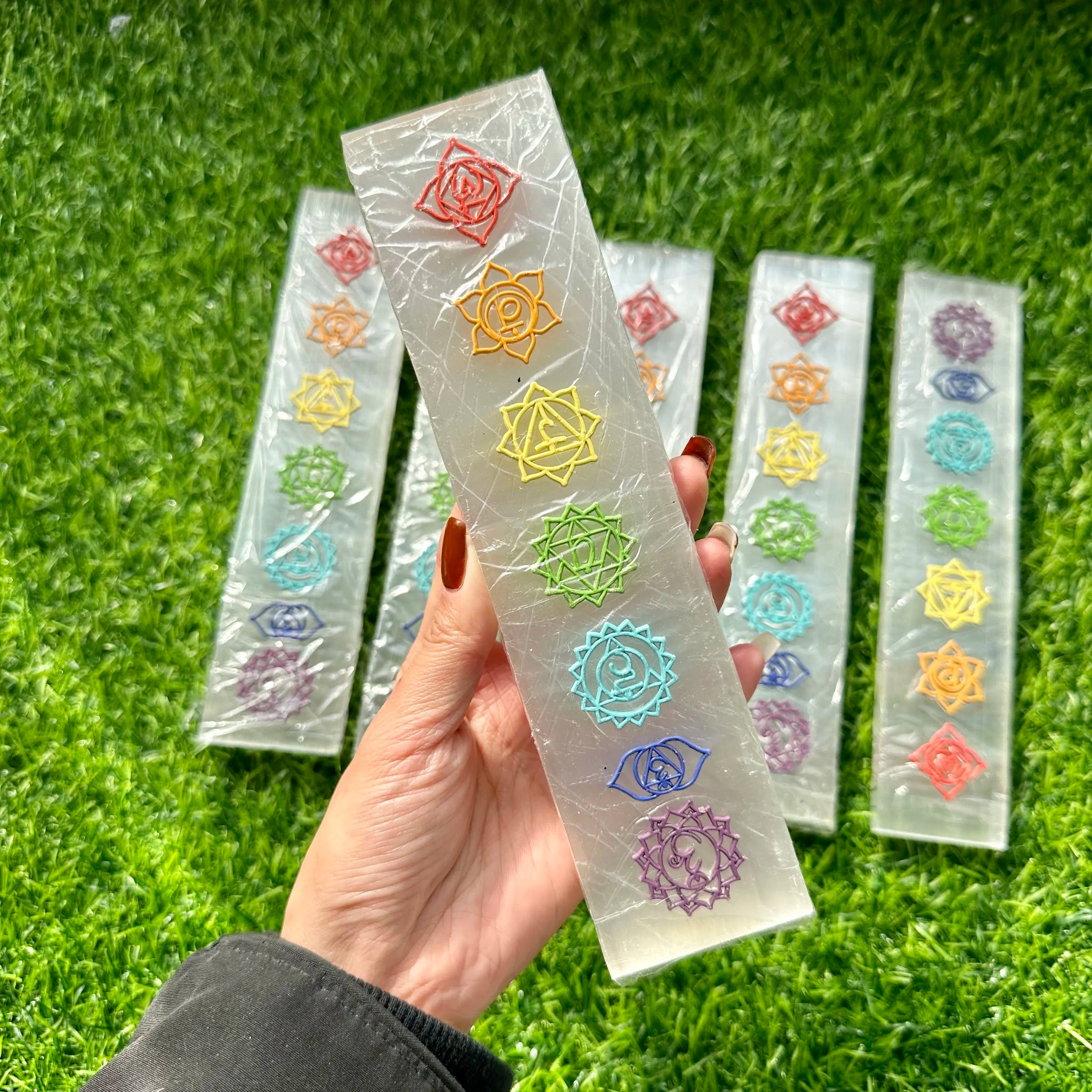 7 Chakra Wand Healing Stones Raw Selenite Slab 7 Chakra Slabs for Healing