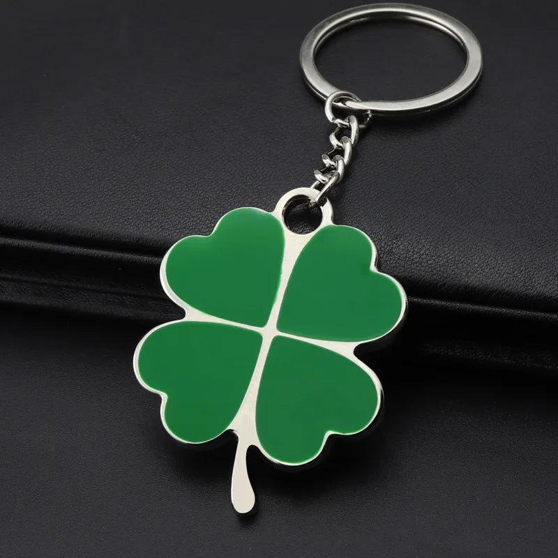 Wholesale Woman Girls Promotion Gift Green Enamel Lucky Charm Four Leaf Clover Keychain for Bags