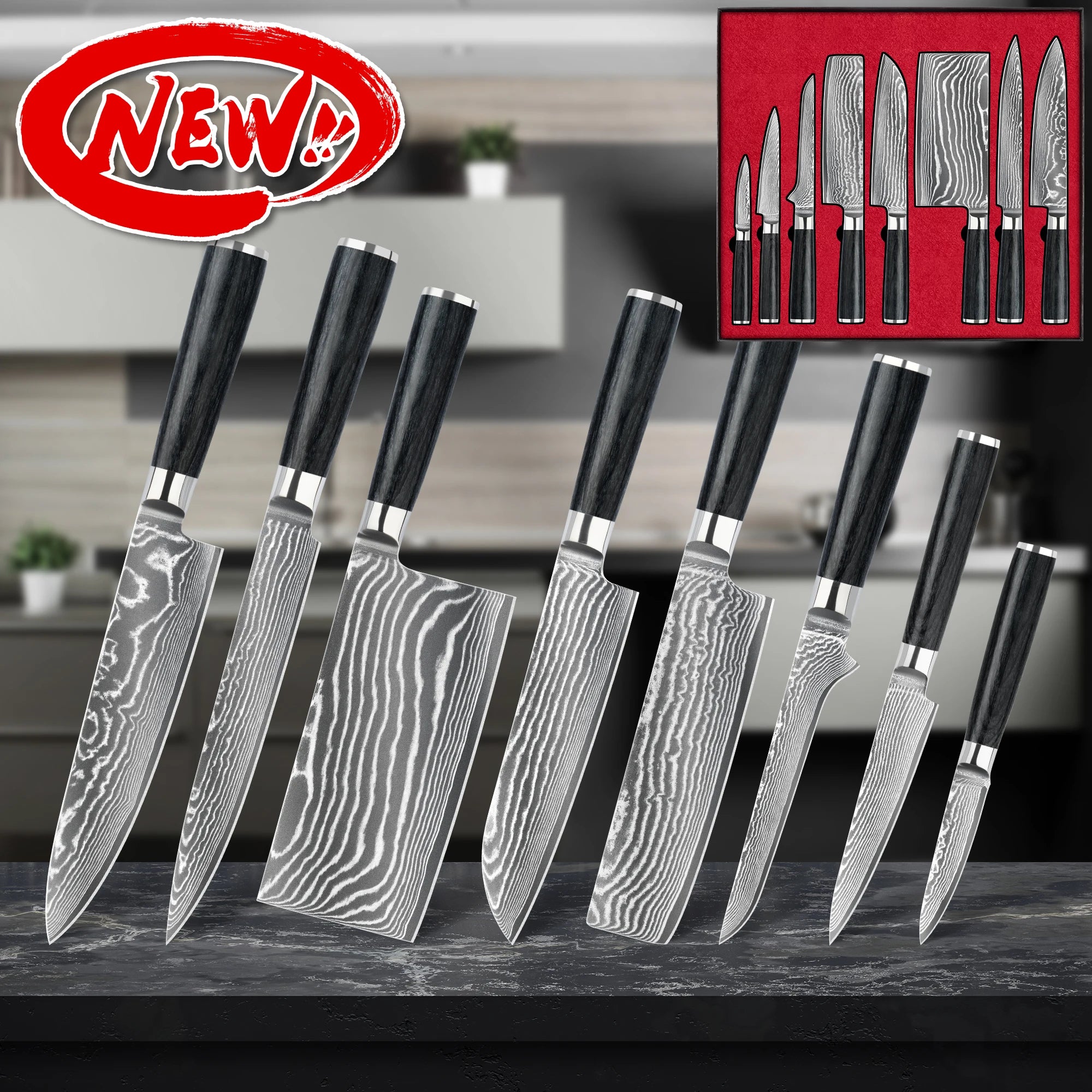 10% off Round Black Wood Handle 67 Layers VG10 Premium Japanese Professional Damascus Steel Kitchen Knives Set  for Restaurant