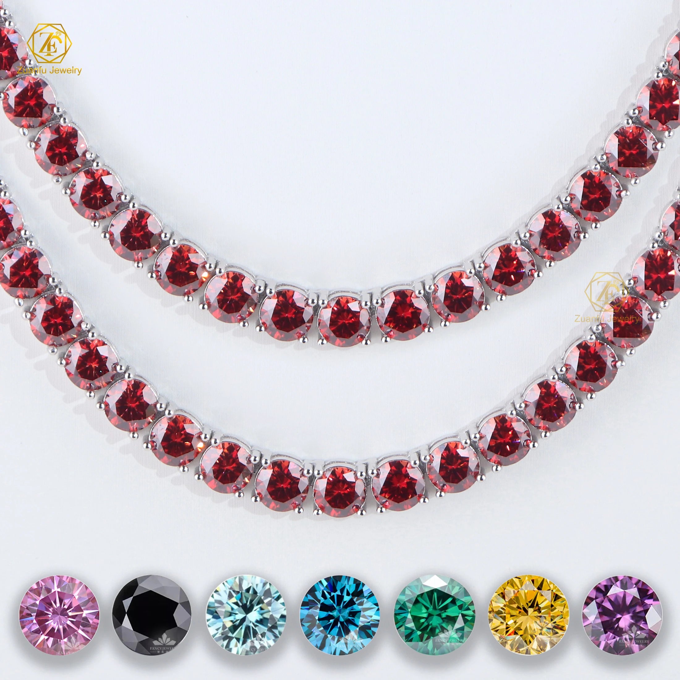 Red Moissanite 925 Sterling Silver Necklace Bracelet Passed Diamond Tester 6.5mm Hip Hop Jewelry Chain Tennis Chain