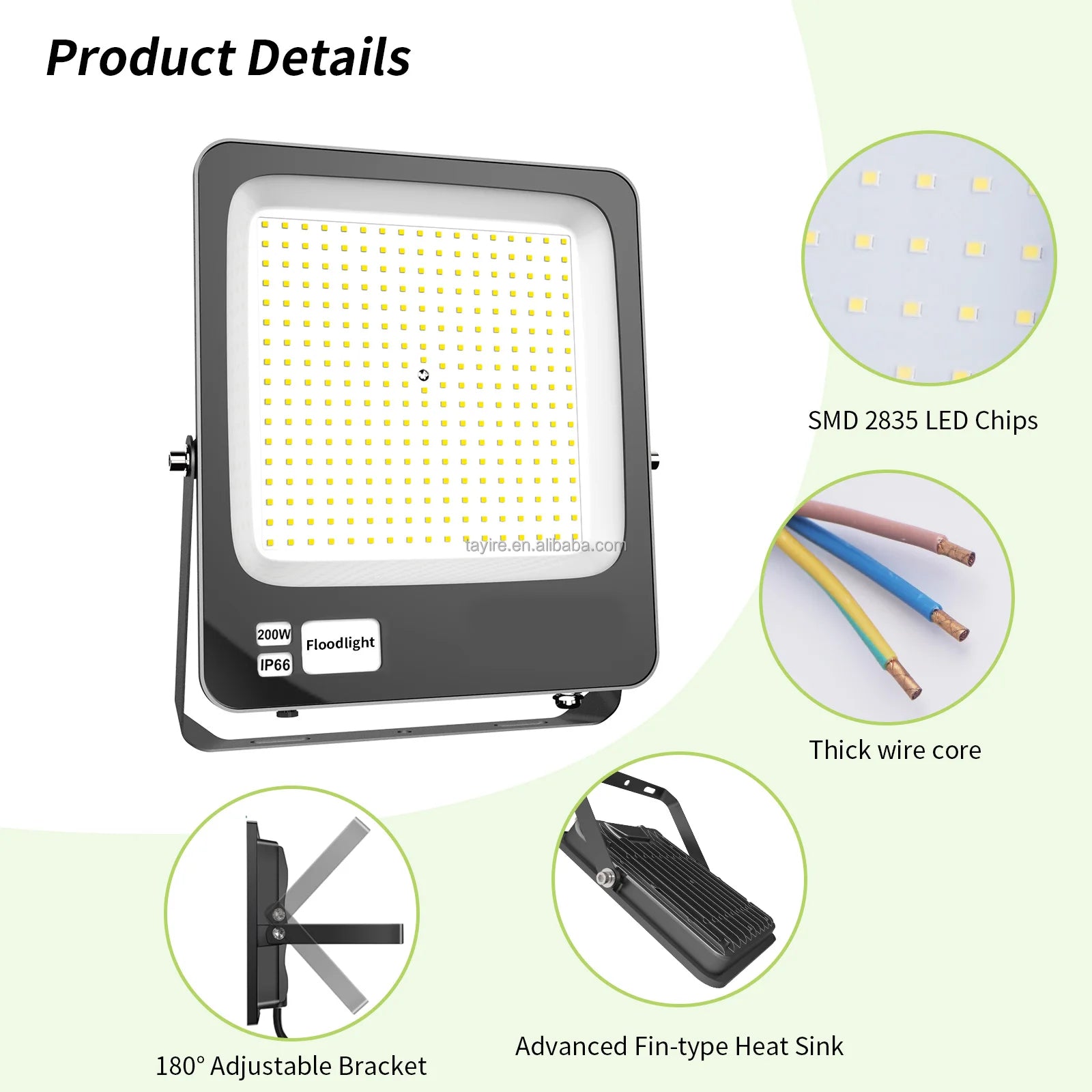 Outdoor LED Floodlight Garden Warehouse Parking Lot 50W 100W 150W 200W IP66 FloodLights for Backyard Balcon Corridor Lighting