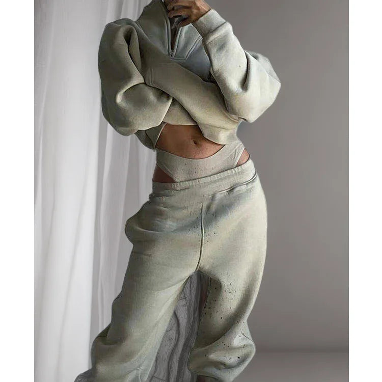 E220749 Custom Women Tracksuit Sweatsuit Set Casual 3 Pieces Zipper Sweatshirt Jogger Set Women Fleece Women's Sets