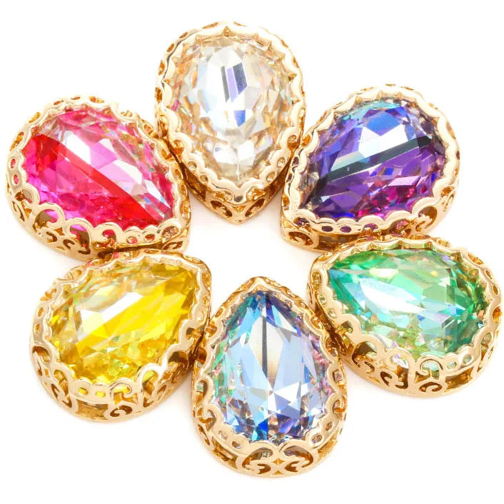 HFOUR 3D Drop Shape Crystals Claw Glass Rhinestones 28 Facets Loose Sew-On for Garment Shoes & Bags