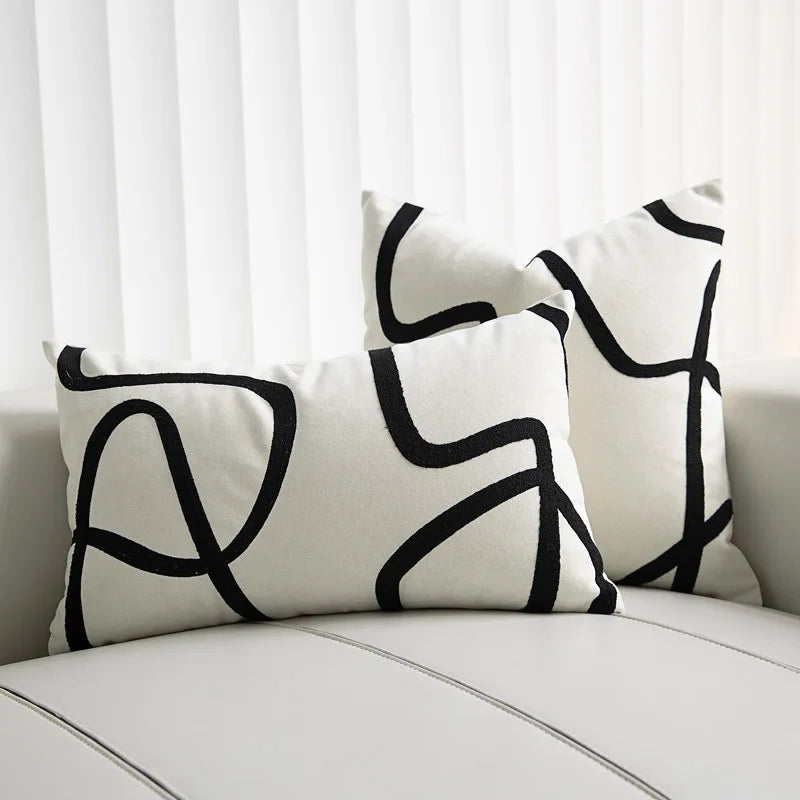 Amity Luxury 45x45cm Suede Cushion Cover Embroidery Geometric Striped Throw Pillow Covers Modern Polyester Pillowcase Hotels