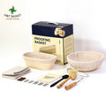 HT Natural Bread Proofing Basket Set Incl 9'' Round & 10'' Oval Rattan Banneton Dough Whisk Scraper Lame Linen