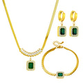 Fashion Women's Wedding & Party Gift Jewelry Set Inlaid Emerald 18K Gold Three-piece Stainless Steel Earrings Necklace Bracelet
