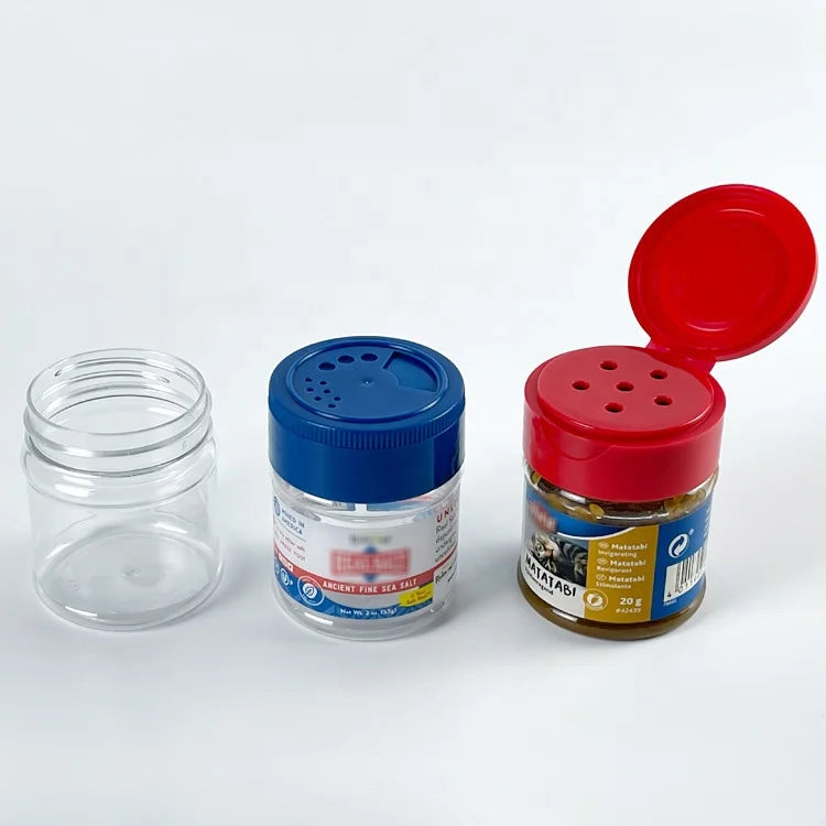 Herb & Spice Tools Eco-Friendly PET 70ml Plastic Seasoning Container Dual Flip-Top Lid Cumin Condiment Shaker Packing Bottle