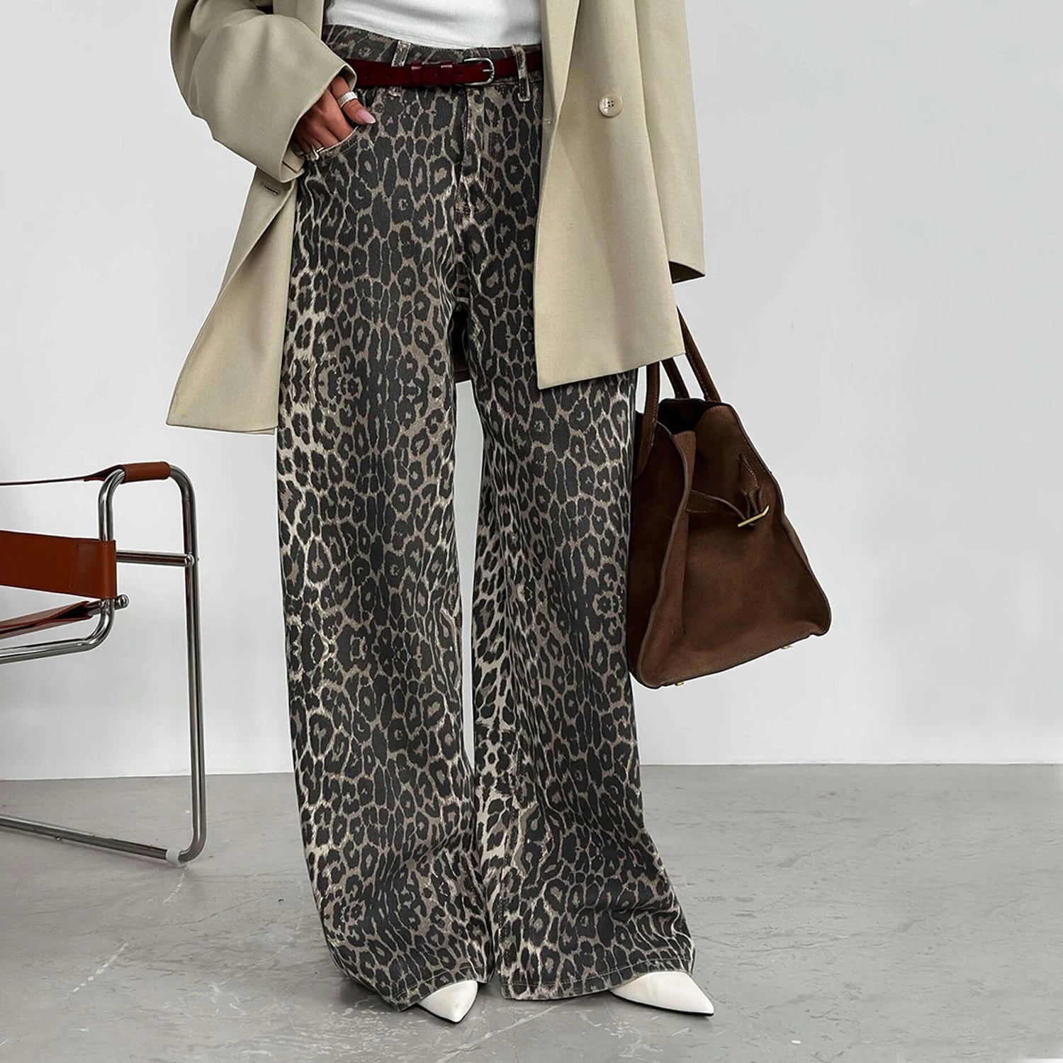 100%  Pure Cotton Leopard Wide Leg Pant for Women Custom ODM 2025 Fashion Y2K Streetwear Printed Trousers Vintage Casual Pant