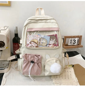 Waterproof Student Backpack with Shy Bear Pocket Cute College Girls School Bag with Funny Personality Zipper Closure