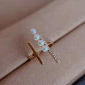 Open Design 18K Gold Plated Double Balance Beam Ring 3-4 mm Freshwater Pearl Ring Unlimited Finger Circumference