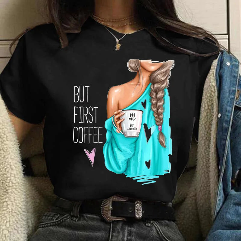 Maycaur Casual Women's T-shirt New Funny Black Woman Top Tees Harajuku 90s Fashion Round Neck Short Sleeve Lady T Shirt Clothes
