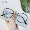 Luxury Custom Logo Retro Cat's Eye Full Frame Square Glasses Diamond Encrusted Pearl Decorative Eyeglass Frames Personalized