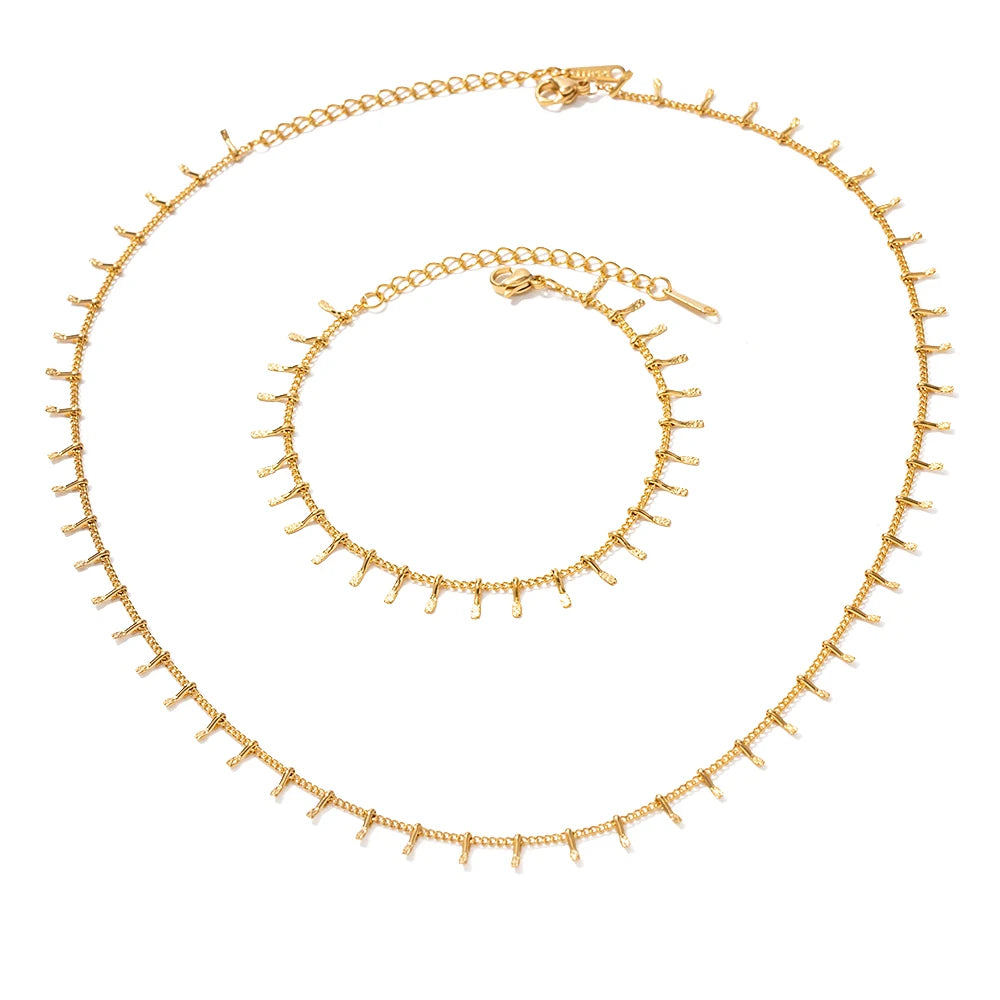 Minimalist 18K Gold Plated Tassel Spine Choker Necklace Stainless Steel Fishbone Chain Necklace Bracelet Women