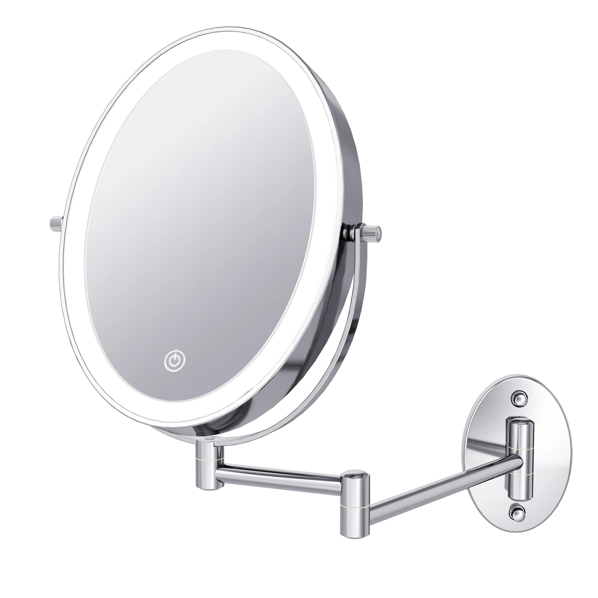 Wall-Mounted Lighted Make up Mirror Double-Sided 1X/10X Magnifying 3 Color Touch Screen Dimmable 360 Rotate Cosmetic Mirror
