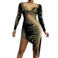 Vestido Sparkly Deep V Hollow Out Gold Rhinestone Latin Dance Bodycon Dress Plus Size Banquet Prom Gown Women Club Evening Dress
