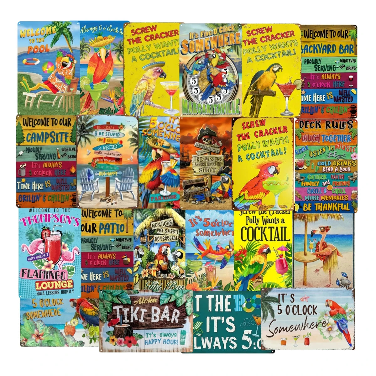 Retro Metal Tin Sign It's Five O'clock Somewhere Wall Decor Metal Plaque Gate Men Macaw Parrot Animal Pet Art Poster Gif