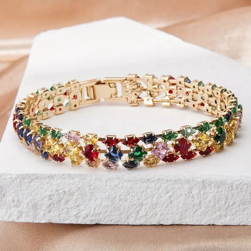 Luxury Bridal Jewelry Women's Colored square Rhinestone Zircon Tennis Bracelet
