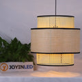 Joyinled Hand Woven Black Rattan Pendant Lights Modern Farmhouse Boho Chandelier Hanging Fixture for Kitchen Island Living
