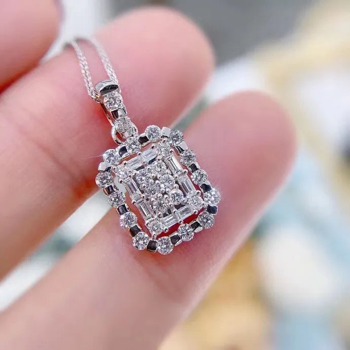 Huitan New Trendy Rectangle Pendant Necklace for Women Rhodium Plated Dazzling CZ Stone Link Chain Bride Necklaces