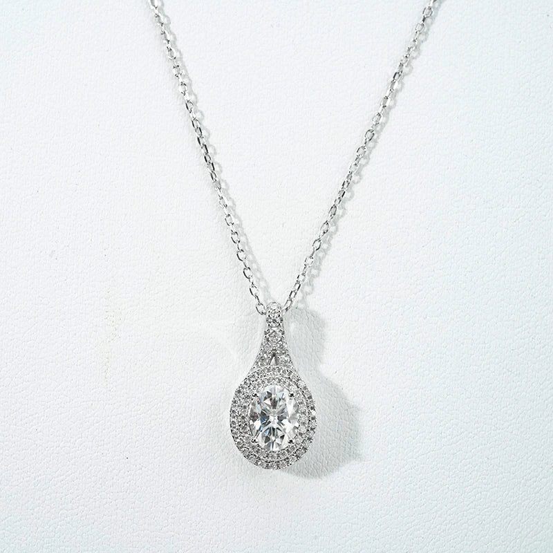 Stasgum S925 Rose Gold 6x8 mm Oval Moissanite Pendant Necklace with Center Gemstone for Gift or Giveaway Wholesale Factory