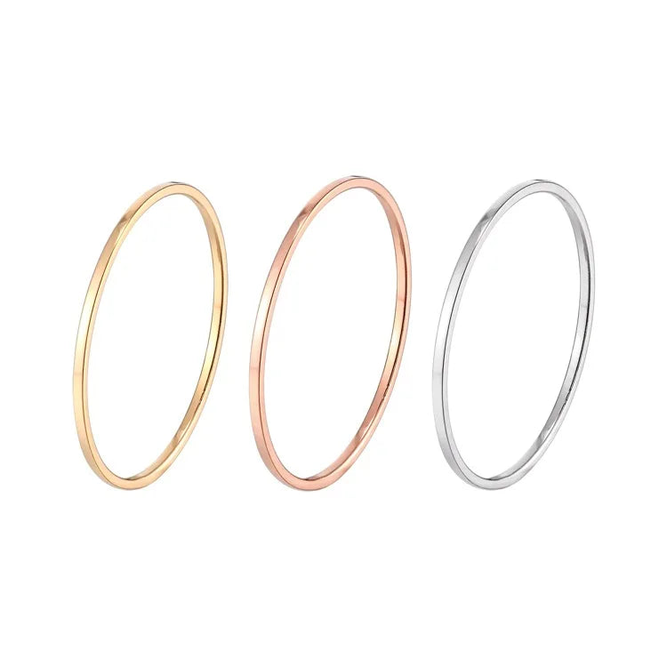 Minimalist 0.7mm Plain Ring 18K Gold Not Fade Thin Ring Titanium Steel Couple Wedding Rings for Women Men