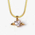 Waterproof Flat Herringbone Chain Choker Necklace Wing Heart Pendant Women White Cubic Zircon Stone Cz Snake Necklace