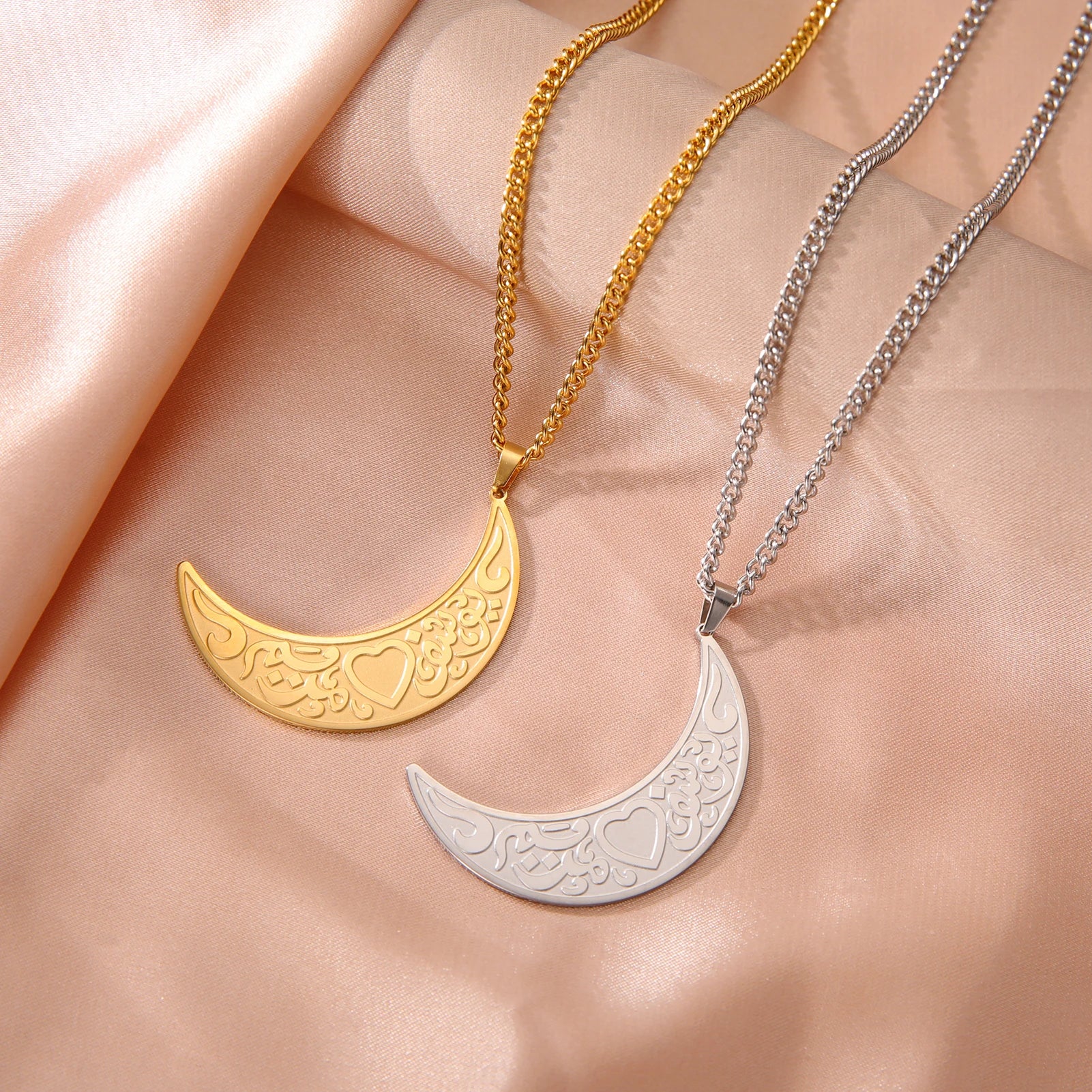 Myshape Crescent Moon Arabic Muslim Pendant Necklace Islam Muslim Allah Jewelry Stainless Steel Christmas Present