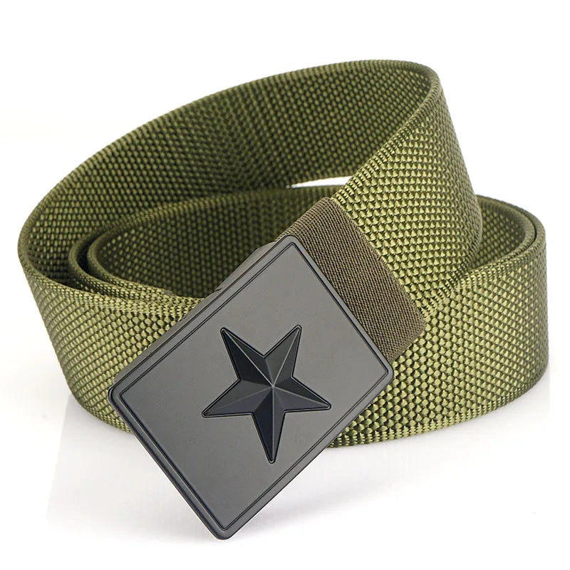 High Quality Men Training Outdoor Nylon Hunting Belt Tactical Belt with Five Point Star Embossed Waist Belts