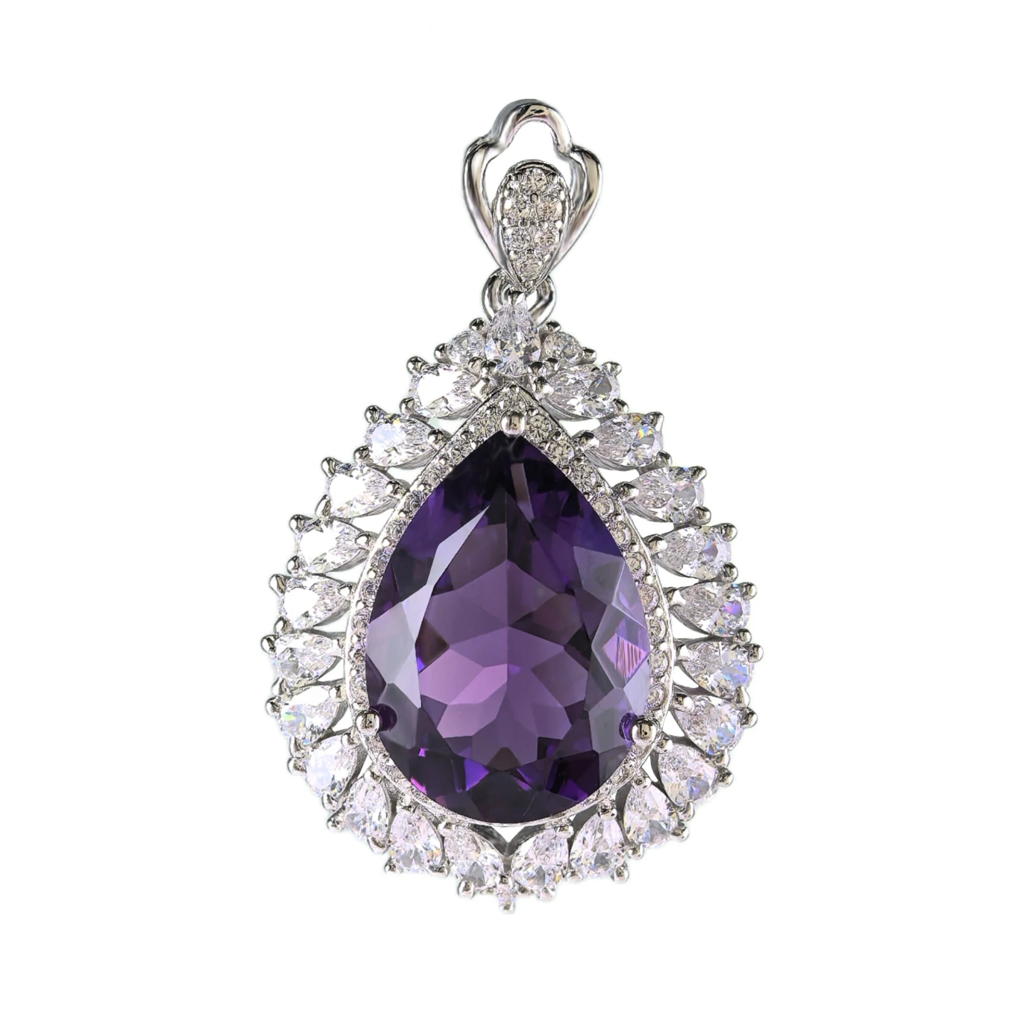 Sparkling Rhodium Plated 925 Silver Jewelry Natural Amethyst Pendant for Women Fine Jewelry Pendants Charms