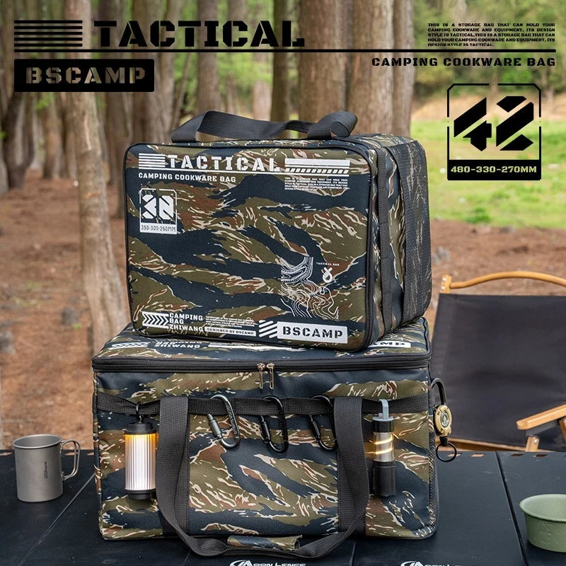 Tactical Camo Camping Storage Bag - Large Capacity Insulated Cooler Bag for Outdoor Hiking & Picnic