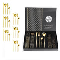 24PCS Portuguese Mirror Shiny Stainless Steel Cutlery Set Gold Flatware
