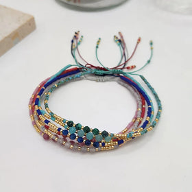 BG1124 Mini Colored Seed Bead and Gold Accents Sting Bracelet Tiny Natural Stone Beads Friendship Minimalist Everyday Bracelets