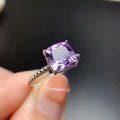 Factory Supply Luxury 925 Sterling Silver Women's Wedding Ring with Emerald Cut Amethyst Classic Style for Parties