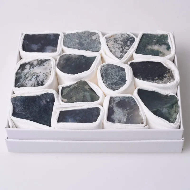 Hongzhuo Wholesale Natural Reiki Healing Crystal Stones Gem Mineral Moss Agate Specimens Box for Gift