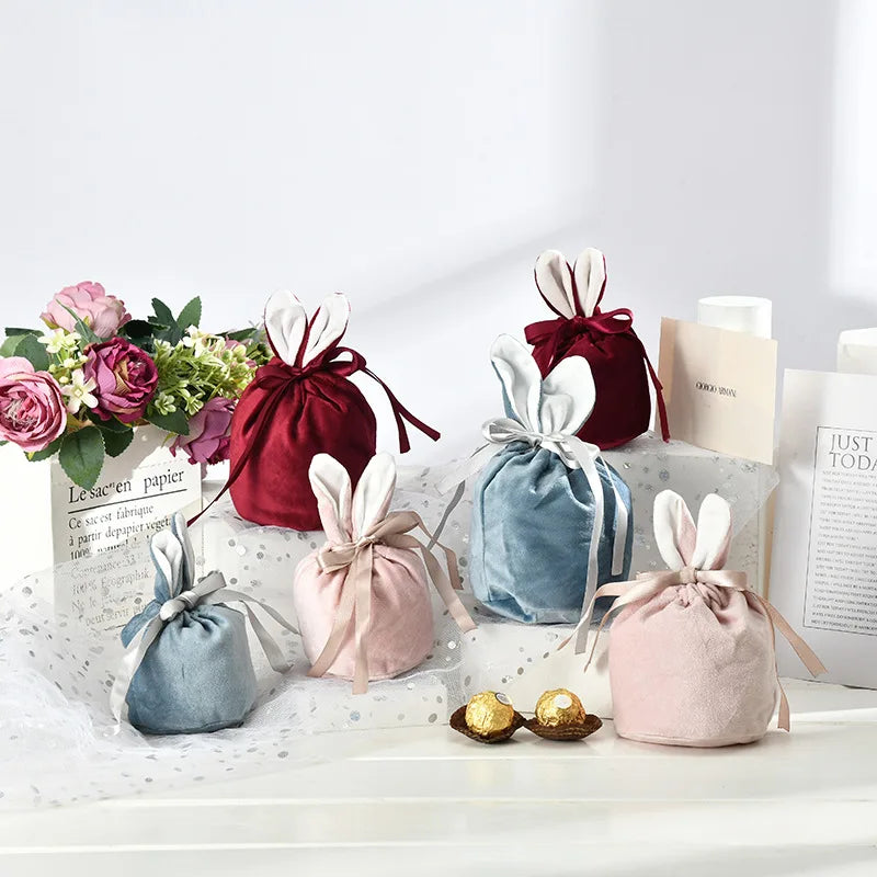Wholesale Candies Storage Blanks Personalized Pink Blue Velvet Bunny Ear Easter Baskets for Kids