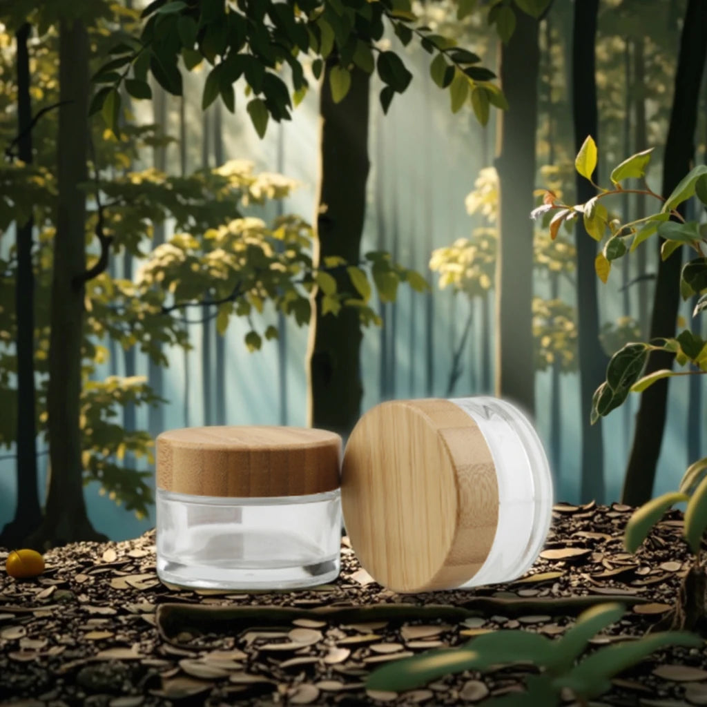 Luxury 30g 50g 100ml Wooden Natural Skincare Packaging Set Glass Bamboo Lids for Cosmetic Jar