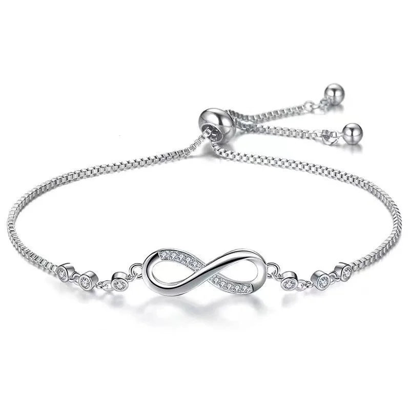 High-end S925 Sterling Silver 18k Gold Platinum Plated Chain Infinite Love Figure 8 Stretch Fashion Bracelet Gift