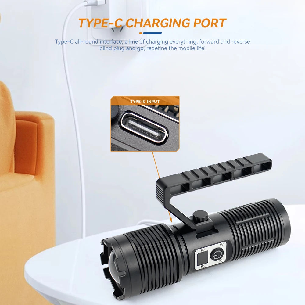 USB Rechargeable New Telescopic Zoom Tactical Flashlight White Aluminum Alloy LED Torches Lights with 4000 Lumens Source MegaBDM
