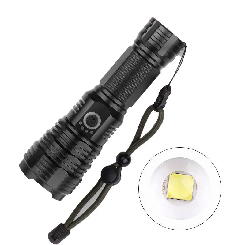 XHP70 Flashlight Zoomable Type-c Rechargeable Flashlight 10000 Lumens  with Power Display Outdoor Torch Light  for Self Defense