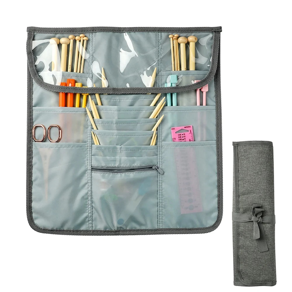 Portable Polyester Knitting Needle Storage Case Holder for Straight and Circular Knitting & Crochet Accessories