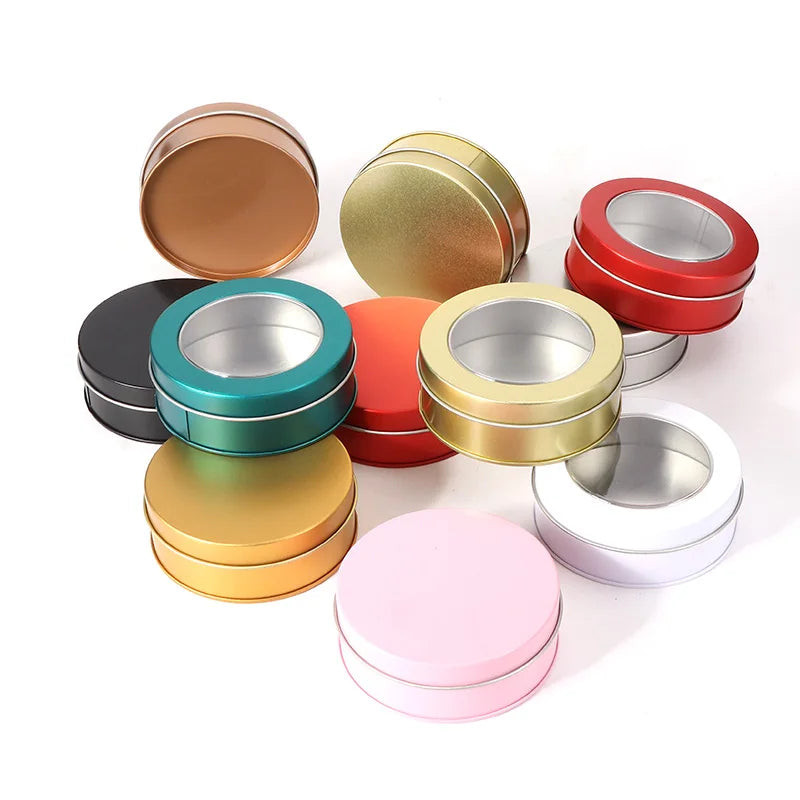 Futeng Colorful Custom Empty Round Metal Pink Black Gold 8oz Tin Jar Tin Can Candle Containers Box Tin Can Jar Herb Storage Jar