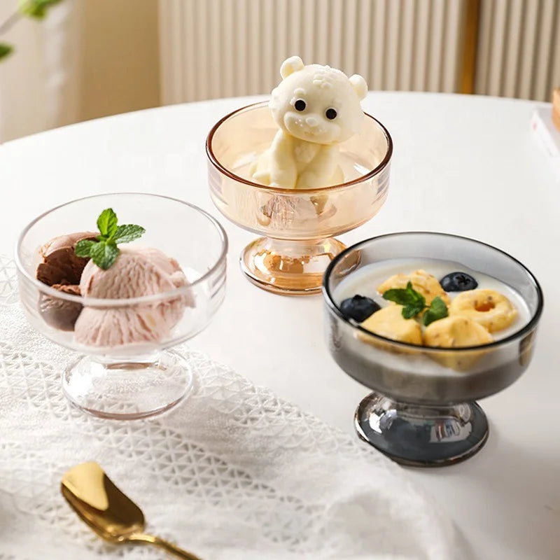 Crystal Mini Ice Cream Serving Bowl Amber Grey Small Footed Dessert Bowl Pudding Yogurt Milkshake Fruit Salad Mixed Drink Cup