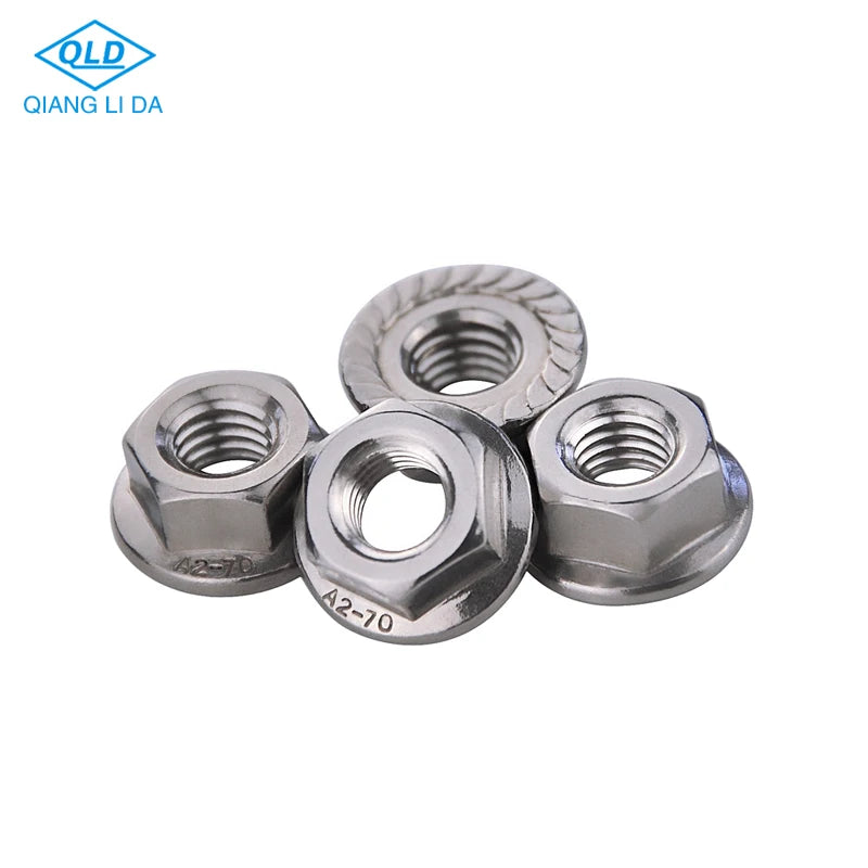 M3-M16 Zinc Plated Hex Flange Nut Grade A2/A4 Right Hand for Industrial Mining DIN6923 Fully Threaded Stainless Steel