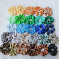 KUACHI Wholesale 52 Colors New Satin Opersonalised Scrunchie Solid Color Bright Large Satin Scrunchies Custom Logo