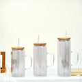 12oz 16oz 20oz Double Wall  High Borosilicate Glass Cup Snow Globe Tumbler Glass Can Shape With Handle Bamboo Lid and Straw