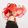 Wholesale Ladies Women Church Derby Dress Fascinator British Tea Party Wedding Bow-Knot Flower Wide Brim Organza Fedora Hat
